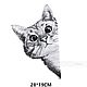 Термонаклейка крупная Смешной кот 28 см, Термотрансферы, Липецк,  Фото №1