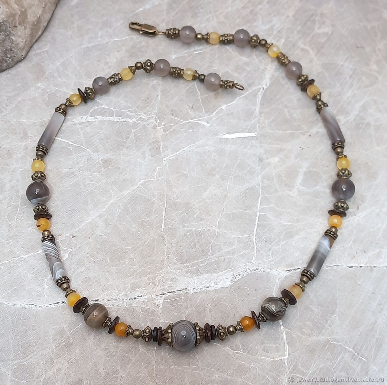 Мужской чокер из агата и бронзы, короткие мужские бусы в интернет ...