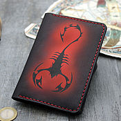 Сумки и аксессуары handmade. Livemaster - original item Leather passport cover with zodiac Scorpio pattern. Handmade.