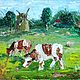 Заказать Мельница, коровы, картина мини 15х20 с рамой, масло. Alena Haitary ART - Картины маслом. Ярмарка Мастеров. . Картины Фото №3