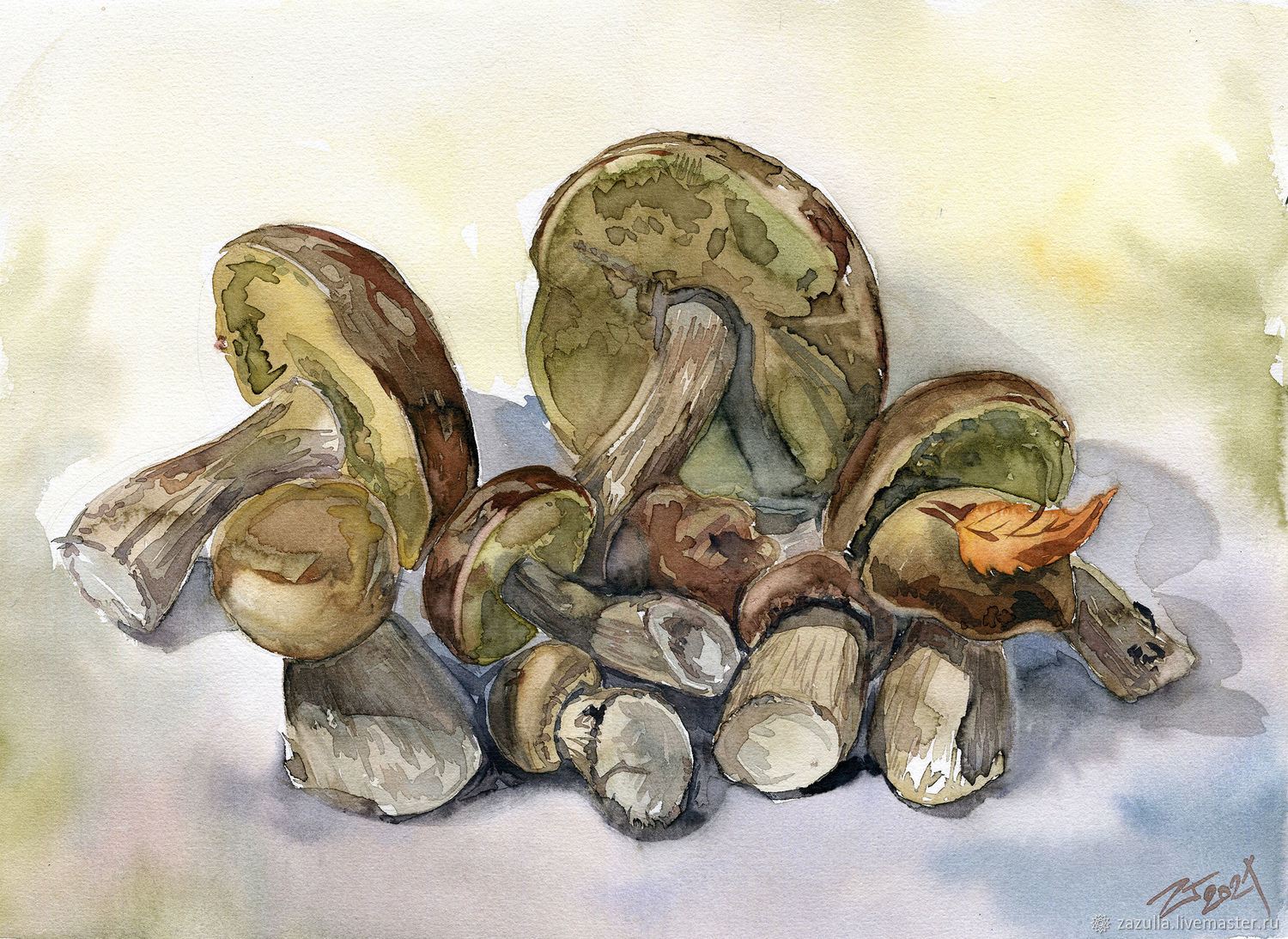  White went. Still life with mushrooms. Watercolor, Pictures, Penza,  Фото №1