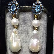 Украшения handmade. Livemaster - original item Baroque earrings with pearls and blue topaz. Handmade.