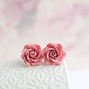 Украшения handmade. Livemaster - original item Stud Earrings Warm Pink Handmade Roses. Handmade.