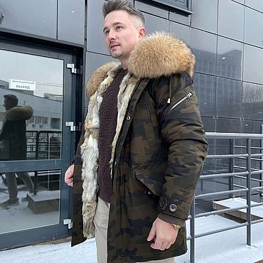 Мужская одежда ручной работы. Ярмарка Мастеров - ручная работа Мужская парка с мехом енота внутри подстежка шакал. Handmade.