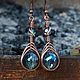 Copper wire wrap earrings with blue glass beads, Earrings, Stavropol,  Фото №1