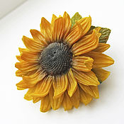 Украшения handmade. Livemaster - original item Sunflower large polymer clay brooch Brooch with yellow flower. Handmade.
