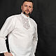  Белая косоворотка с ручной вышивкой, Народные рубахи, Пучеж,  Фото №1