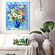 Picture of flower bouquet 'Bouquet on a blue background', oil on canvas. Pictures. Multicolor Gallery. Online shopping on My Livemaster.  Фото №2