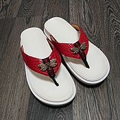 Обувь ручной работы handmade. Livemaster - original item Flip-flops for women, beach with crocodile skin, in red.. Handmade.
