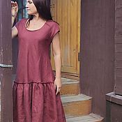 Одежда handmade. Livemaster - original item Linen dress, wine color, with a wide frill, loose fitting. Handmade.