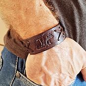 Украшения handmade. Livemaster - original item Men`s bear leather bracelet with embossed and braided. Handmade.