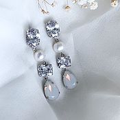 Украшения handmade. Livemaster - original item Earrings with zircons, natural pearls and opal crystals.. Handmade.