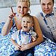Купить синюю бабочку галстук в русском народном стиле Гжель для семейной фотосессии фэмили лук,  для фотосессии, свадьбы в русском народном стиле в интернет магазине с доставкой по Москве и миру