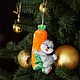 Ватная ёлочная игрушка Зайчик с морковкой, Елочные игрушки, Бобруйск,  Фото №1