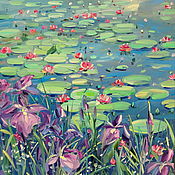 Картины и панно handmade. Livemaster - original item Oil painting on canvas. Blooming pond. A pond with water lilies. Lily. Handmade.