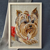 Картины и панно handmade. Livemaster - original item Picture panel York Terrier girl Felted picture.. Handmade.