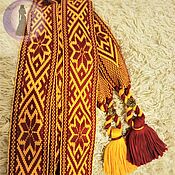 Русский стиль handmade. Livemaster - original item The Alatyr belt is yellow-burgundy with a curly border. Handmade.