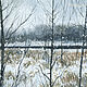A small watercolor painting of the First snow. Trees, grasses and a lake, Pictures, Magnitogorsk,  Фото №1