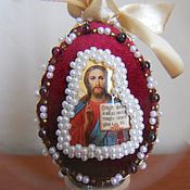 Сувениры и подарки handmade. Livemaster - original item Easter egg with icon velvet hand embroidery stones Easter 2024. Handmade.