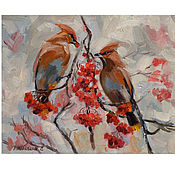 Картины и панно handmade. Livemaster - original item Oil painting Waxwings. Handmade.