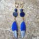 Earrings with Lapis lazuli and feathers - blue BIRD, Earrings, Ashkelon,  Фото №1