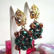 Украшения handmade. Livemaster - original item Light earrings with pearls and rhinestones emerald surf. Handmade.