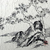 картина..И гора вдалеке(китайская живопись графика сосна пейзаж дерево
