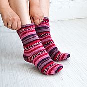 Socks knitted woolen, striped women's socks rainbow