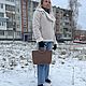 Сумка цвета лён, с круглыми деревянными ручками, размер 28/24/8. Классическая сумка. Женские вязаные сумки ручной работы Ключ. Ярмарка Мастеров.  Фото №6