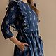 Linen dress in dark blue with wings, print flowers. Dresses. molinialife. My Livemaster. Фото №4