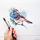Акварельная картина, Варакушка в цветах цикория. Картины. Yulia Belasla. Ярмарка Мастеров.  Фото №5