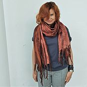 Beige stole made of natural silk wool. Delicate scarf gift