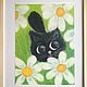 Oil pastel painting children's cat in daisies 'Hello' 297h420mm, Pictures, Volgograd,  Фото №1