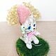 Белый котик с сердечком, Игрушка из шерсти котенок. Войлочная игрушка. Лёлики Валяные игрушки Ольги Деркунской. Ярмарка Мастеров.  Фото №8