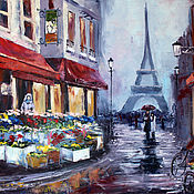 Картины и панно handmade. Livemaster - original item Oil painting urban landscape Rainy Paris. Handmade.