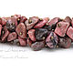 Short necklace with rhodonite shade of dusty rose with flecks of black and dark brown and coconut colors chocolate.
