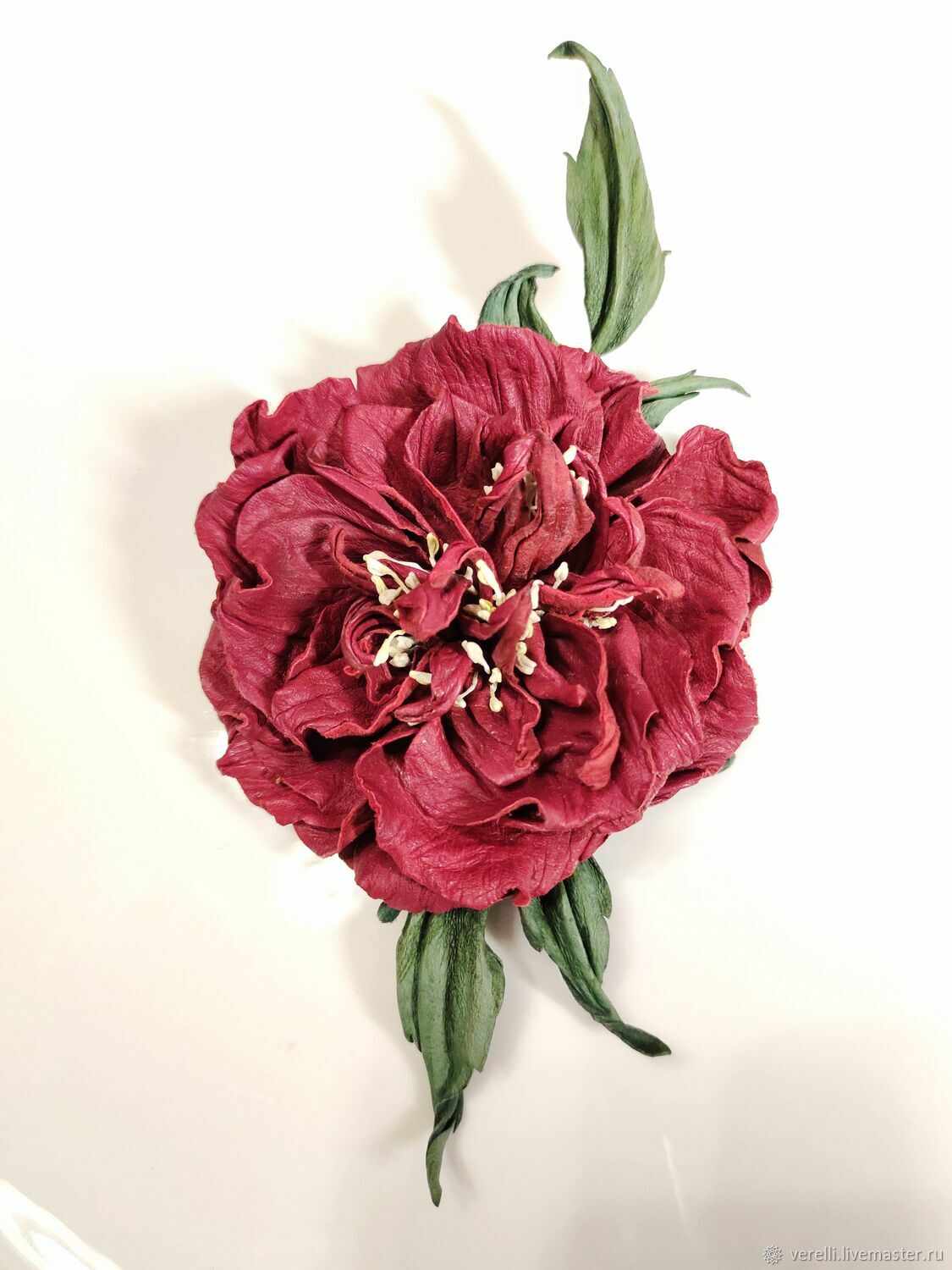 Leather flowers. Peony rose leather 'Empress', Brooches, Moscow,  Фото №1