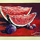 Painting: painting watercolor still life still LIFE with WATERMELON and PLUM, Pictures, Moscow,  Фото №1