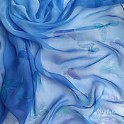 Аксессуары handmade. Livemaster - original item Batik blue silk scarf with butterflies 
