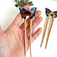 Wooden hairpin made of ash, beech, acacia with a colored butterfly. Hairpin. WonderLand. Online shopping on My Livemaster.  Фото №2