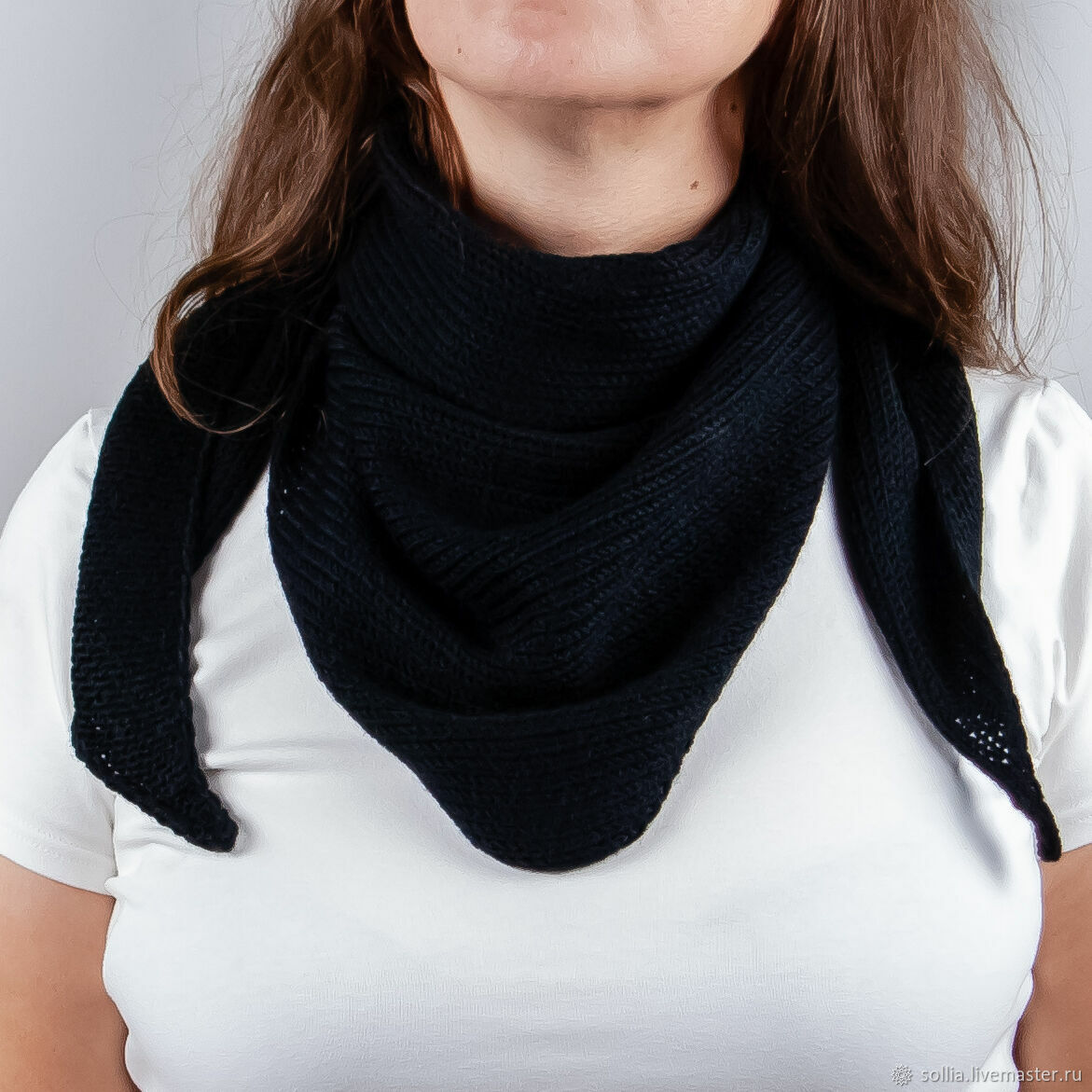 Косынка бандана женская мужская вязаная однотонная черная в интернет ...