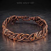 Авторский кафф-браслет змея | Аквамарин | Медь | Дизайн WireWrapArt