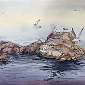 Картины и панно handmade. Livemaster - original item Pictures: Gulls on the rocks. Handmade.