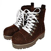 Обувь ручной работы handmade. Livemaster - original item Dark brown felt boots with laces. Handmade.