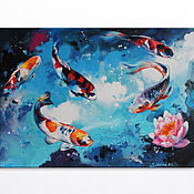 Картины и панно handmade. Livemaster - original item Koi fish oil painting on canvas 50/70 cm. Handmade.