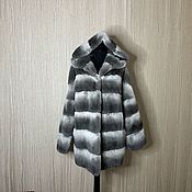 Меховое комбинированное пальто (синий+черный) 100 см длина