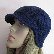 Аксессуары handmade. Livemaster - original item Cap with a visor Scandinavia, half-wool, dark blue.. Handmade.