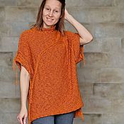 Одежда handmade. Livemaster - original item Jackets: Elongated orange knitted jacket with short sleeves. Handmade.