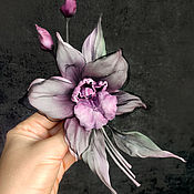 Украшения handmade. Livemaster - original item Brooch made of silk orchid Slow. Handmade.