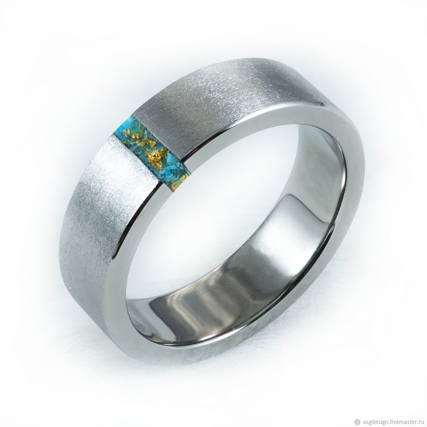 Titanium ring with chrysocolla and gold veins, Rings, Moscow,  Фото №1